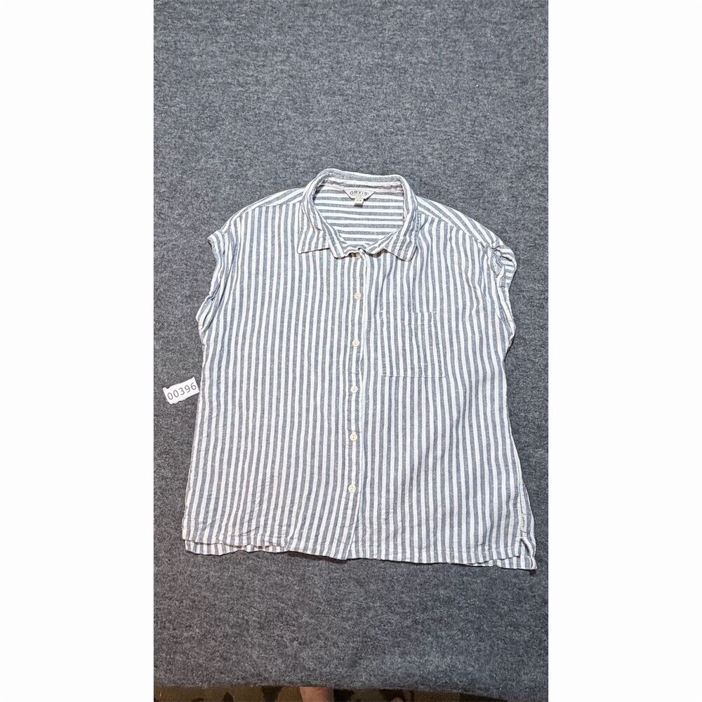Orvis Shirt Womens Size M Blue & White Striped Button Front Collared Top - Picture 1 of 8